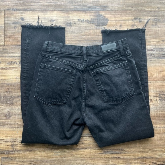 MNG Havana Women’s Black High Rise Straight Leg Button Fly Jeans Frayed Hem Sz 4 - Picture 9 of 10